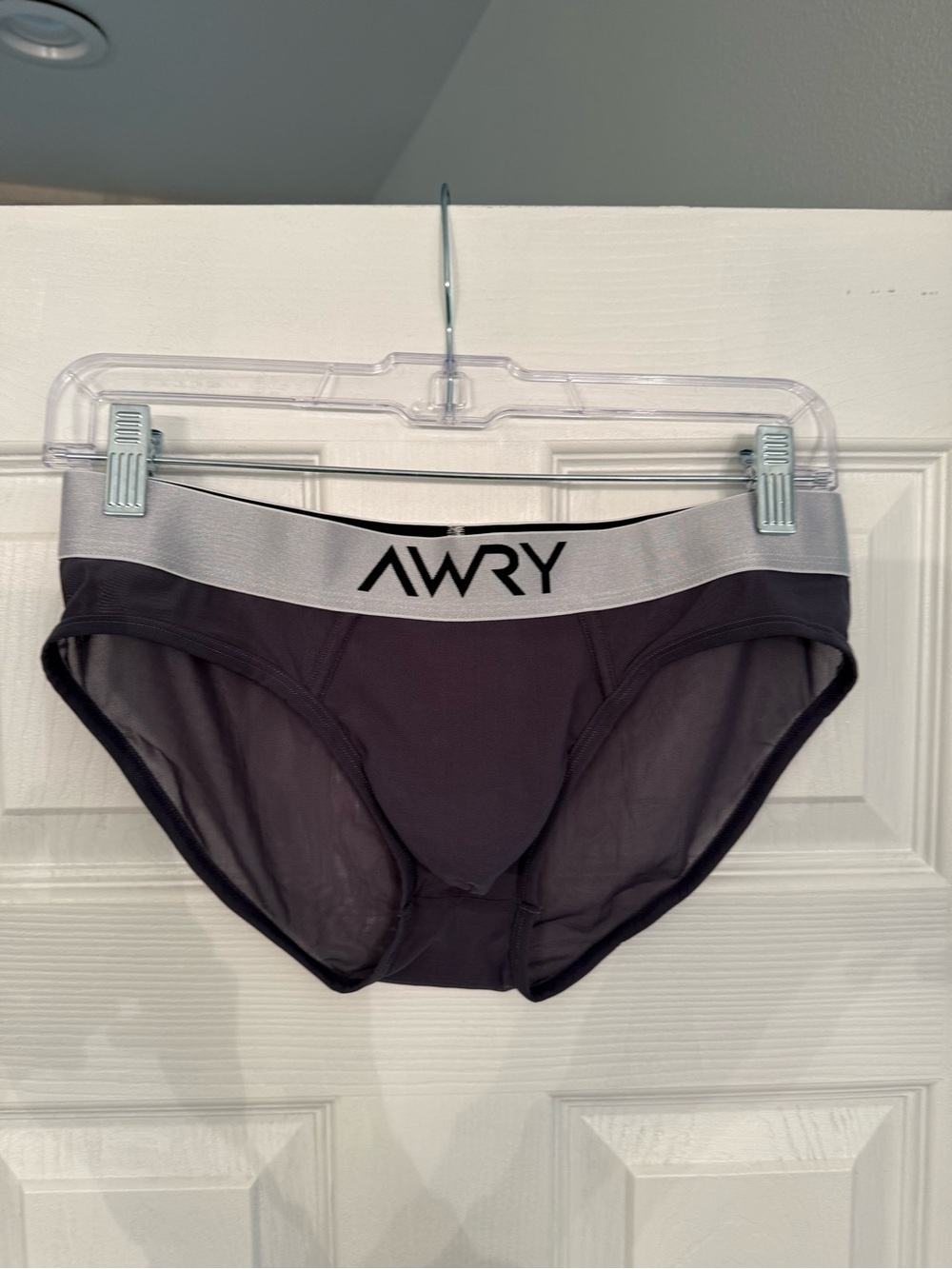 Awry Men’s Gray mesh Briefs with Silver Waistband - Med
